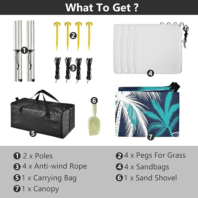 xigua Palm Tree Beach Tent Sun Shelter with Carrying Bag - Silver Coated Oxford Fabric Beach Canopy for Beach Camping Fishing - Includes Windproof Ropes Sandbags &amp Stakes
