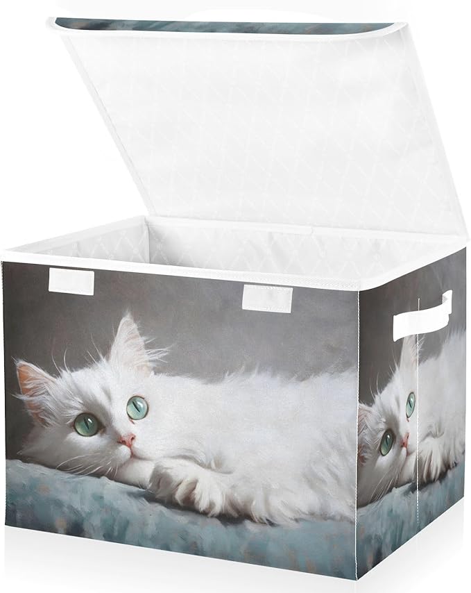 Storage Cube with Lid Elegant Cat Print 16.5×12.6×11.8 IN Collapsible Large Capacity Foldable Storage Basket Bin Organizer