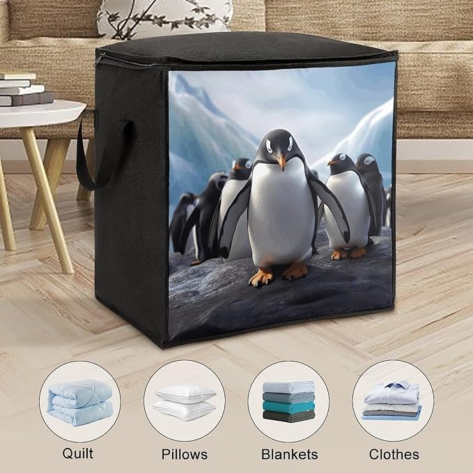 Comforter Storage Bag Clothes Storage Bins with Lids Foldable Funny Penguins1 Print Storage Containers for Clothing Blanket Bedding Comforter
