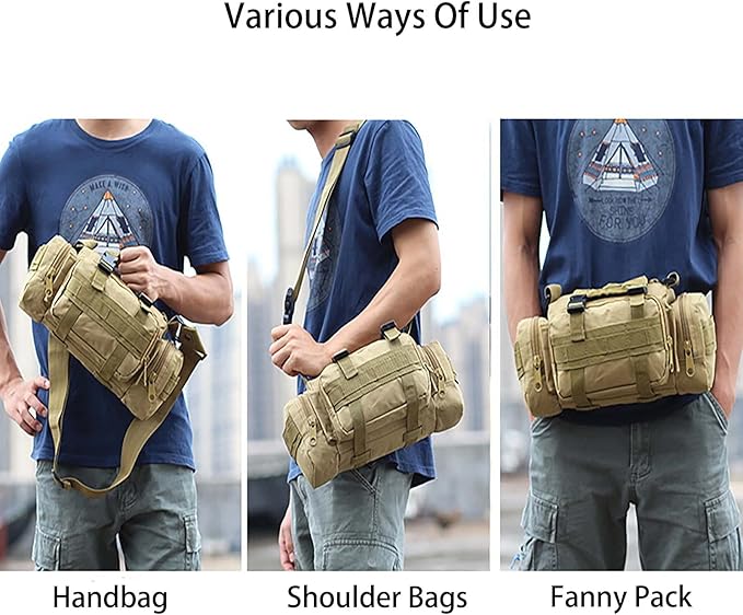 Tactical Fanny Pack Mens Molle EDC Convertible Pouch Waist Shoulder Sling Belt Crossbady Bag Pack with Top Handle (Black)