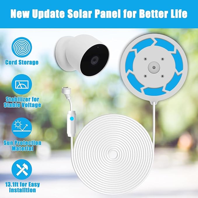 Solar Panel Compatible with Google Nest Camera Outdoor &amp Indoor (Battery Version) 6W Solar Power Charger for Google Nest Camera Solar Panel with Indicator Light 13ft Cable