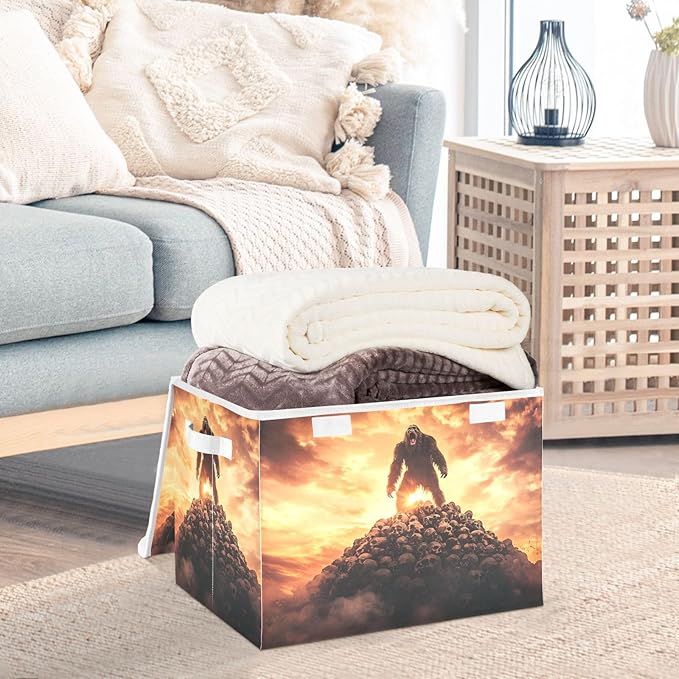 Storage Cube with Lid Skull Pile Sasquatch Print 16.5×12.6×11.8 IN Collapsible Large Capacity Foldable Storage Basket Bin Organizer