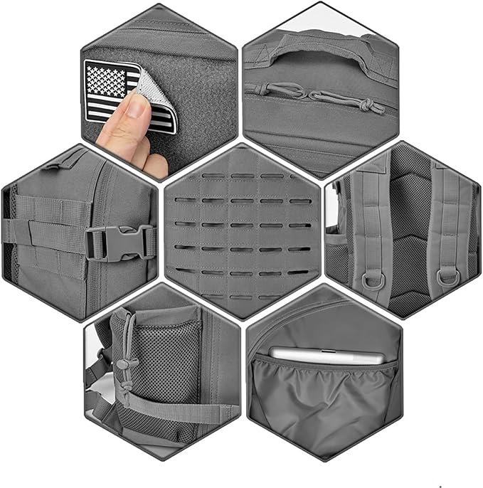25L/45L Tactical Backpack for Men and Women Small School Outdoor Rucksack Survival Assault Bag Hiking Backpacks Back Pack(25L Gray)