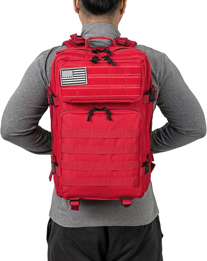 50L Military Tactical Backpack Training Gym Fitness Bag Outdoor Hiking Camping Army Molle Backpacks for Women Travel (Red)