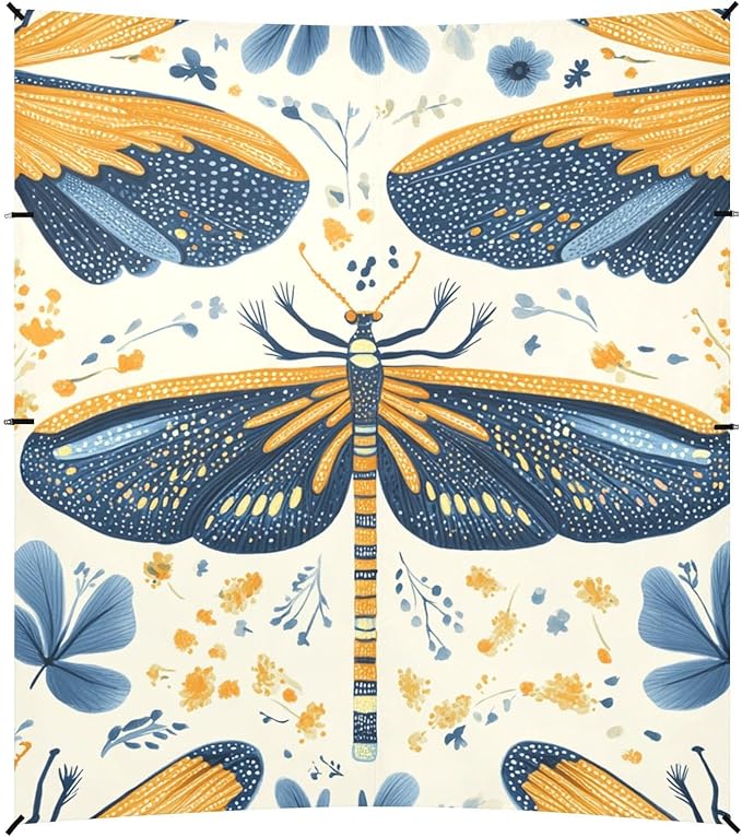 ALAZA Vintage Blue Orange Yellow Dragonflies Beach Tent Sun Shelter Portable Canopy Sunshade for Outdoor Camping Picnics Backyard Fun 10x9 ft