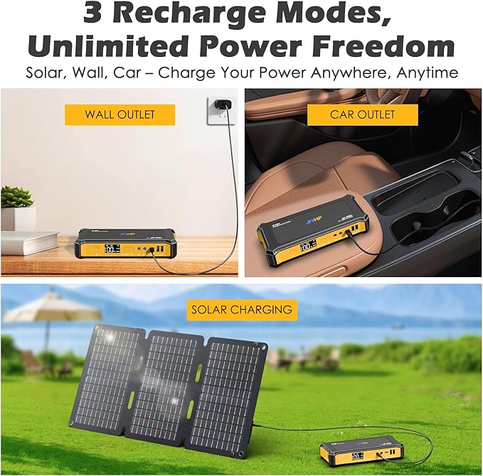 JIYHF Portable Power Station 99.9Wh with Foldable Solar Panel 30W Laptop Charger &amp Backup Power with 65W USB-C PD 100W AC Outlet 12V DC Output LED Light for Camping Home Backup Emergency RV