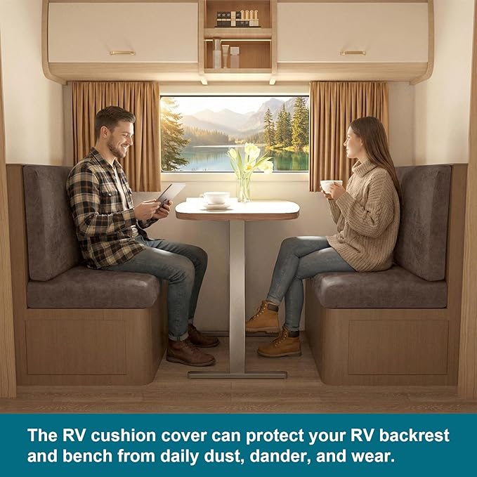 KRFOONN Stretch RV Dinette Cushion Covers Leather Look Camper Cushions Covers Replacement Couch Cushion Slipcovers Loveseat Slipcovers for Travel Trailer Couch (2 Backrest Cover &amp 2 Bench Cover T