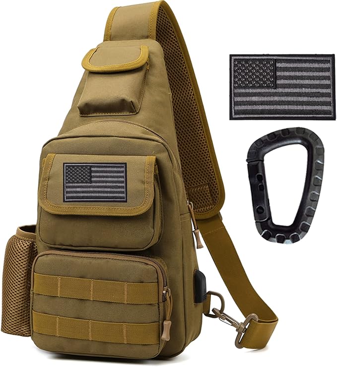 Tactical Shoulder Bag - 1000D Molle Military Backpack Outdoor Daypack Chest Pack (Tan)