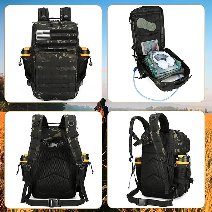 Lovelinks21 25L Tactical Backpack for Men and Women Military Backpack Small Assault Pack Molle Backpack Bug Out Bag Travel Rucksack Daypack (Black Camo)