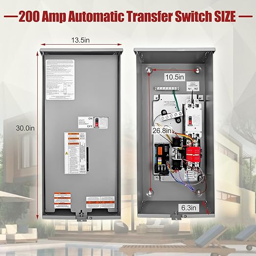 200 Amp Automatic Transfer Switch w/Power Management Replacement for Generac RXSW200A3 Single Phase Transfer Switch NEMA 3R 8-24KW Outdoor Rated Aluminum Enclosure for Indoor and Outdoor Use