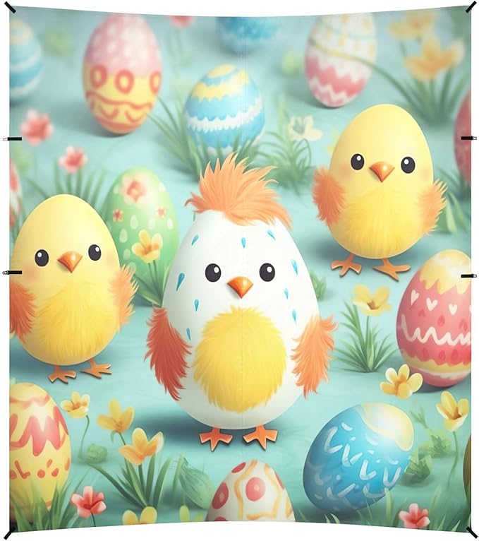 Easter Eggs Cute Chicks Beach Tent Sun Shelter Set UPF50+ UV Protection 10.5 x 9.19 FT Camping Shade Canopy with Sandbags Sand Anchors Carrying Bag and Others