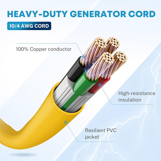 Kohree 30 Amp Generator Extension Cord 4 Prong 20FT Nema L14-30P/L14-30R Generator Cord 125/250V 7500W 10 Gauge Heavy Duty Generator Power Locking Cord for Manual Transfer Switch Power Outage 20FT
