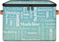 Custom Storage Basket with Name Personalized Keepsake Box with Zipper Lid Foldable Fabric Memory Bin Large capacity with Handle Grey Blue Green