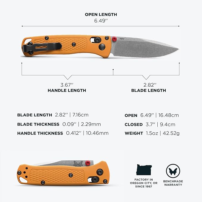 Benchmade - Mini Bugout Outdoor EDC Folding Knife Drop-Point Blade with Daybreak Grivory Handle (533-08)