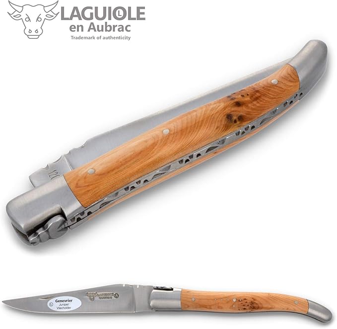 Laguiole en Aubrac Handmade Knife 12 cm L0212GEIF Juniper Wood Handle Blade and bolsters Stainless Steel