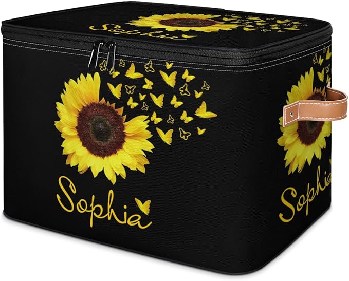 Custom Sunflower Storage Bins with Lid Foldable Personalized Storage Basket Boxes with Handle Shelf Basket Closet Organizer Cube
