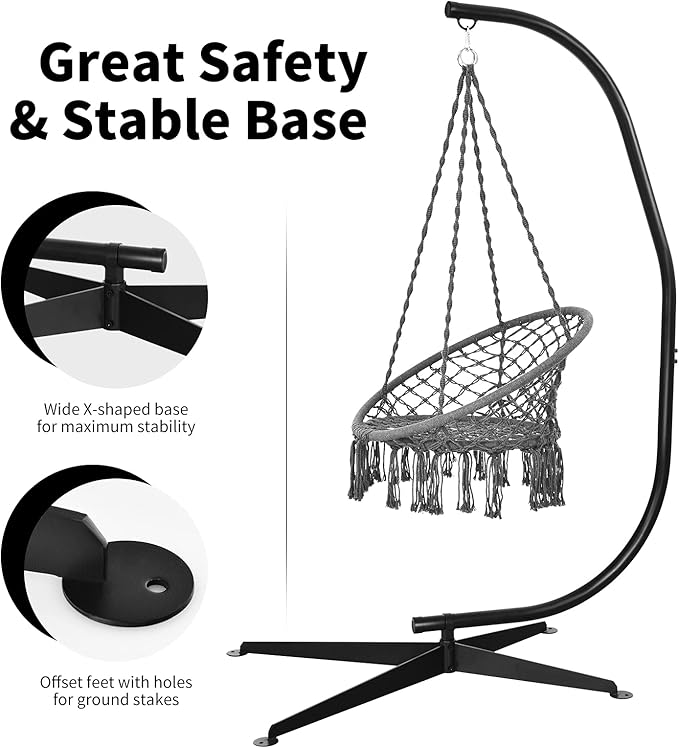 Giantex Hammock Chair Stand Only Heavy Duty Steel C-Stand for Hanging Chair 360° Rotation Egg Chair Stand W/Carabiner 2 Diameter Steel Pipe 81.5 H Stand for Swing Chair Outdoor Indoor