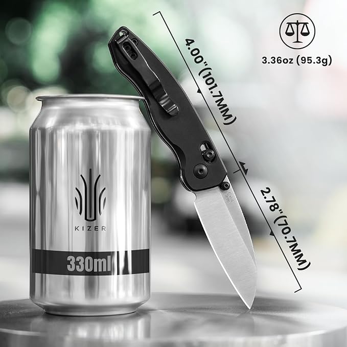 Kizer Exist Pocket Knife 2.78 154CM Drop Point Blade EDC Folding Knife with Innovative Clutch Lock Black Aluminum Handle Small Hunting Camping Knives with Thumb Stud Opener for Men Women V3681C1