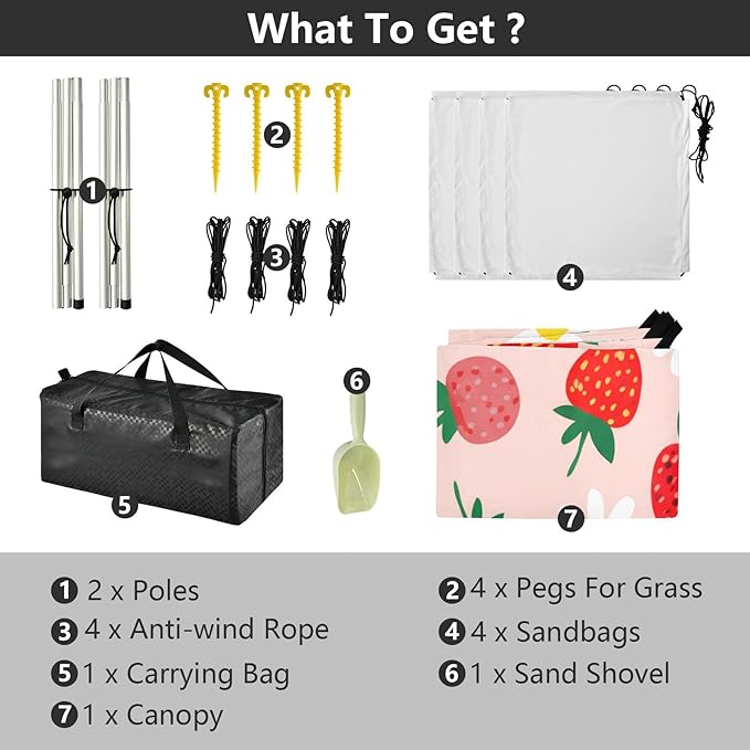 xigua Strawberry Beach Tent Sun Shelter with Carrying Bag - Silver Coated Oxford Fabric Beach Canopy for Beach Camping Fishing - Includes Windproof Ropes Sandbags &amp Stakes