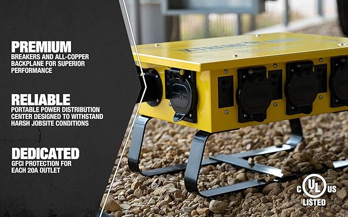 Southwire Temporary Power X-Treme Box - 50A 125/250V Portable Power Distribution with 6 5-20 U-Ground/Straight Blade Receptacles - Rugged Steel Construction