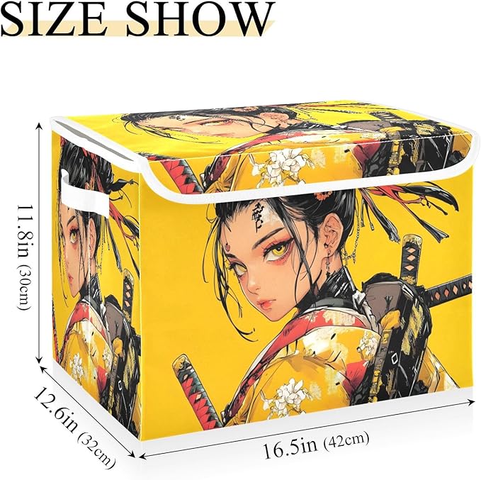 Storage Cube with Lid Fashion Samurai Print 16.5×12.6×11.8 IN Collapsible Large Capacity Foldable Storage Basket Bin Organizer