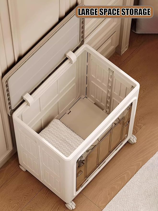 Folding Plastic Storage Box Large Capacity Clothes Blanket Storage Bin With Lid And Wheels Closet Organizer And Storage Containers For Home Office Dormitory ﻿(Style2)