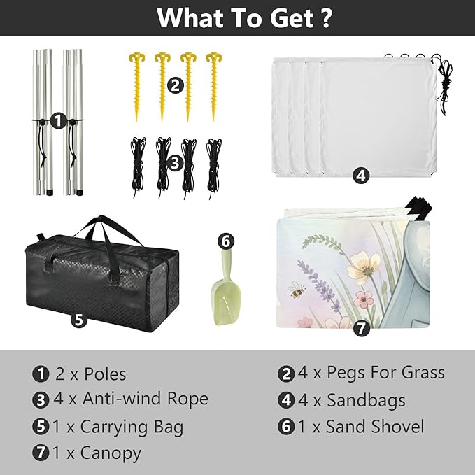 Beach Canopy with Windproof Ropes &amp Sandbags Beach Tent Sun Shade Sun Shelter for Camping Trips Fishing Backyard Fun or Picnics Easter Bunny