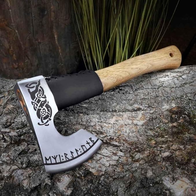 Camping Hatchet Wood Splitting Axe Chopping Kindling Forged Viking Axe Outdoor Bushcraft Tool with Sheath Handmade
