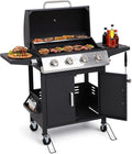HUGROVE 4-Burner Propane Gas BBQ Grill Upgraded 40000 BTU Stainless Steel Barbecue Grill with Foldable Side Tables Spice Rack &amp Wheels for Outdoor Cooking