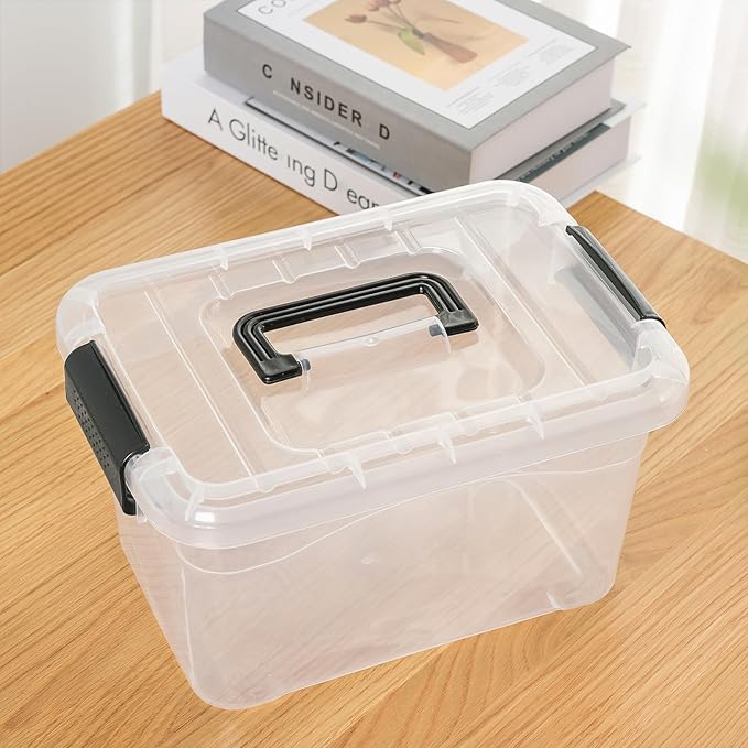 Cetomo 10Lx12 Pack Storage Boxes Storage Box with Lids and Handle for Home Dorm Office Organization Stackable Nesting Tote Container Plastic Clear 10L-12 Pack