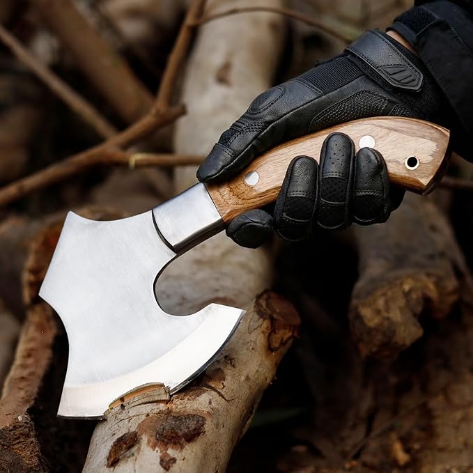 Hand Forged Mini Carbon Steel Axe - Battle Ready Bearded Axe/Hatchet 18.00 Inches for Camping Wood Chopping Hiking and Every Day Carry Axe with Leather Sheath ELI100