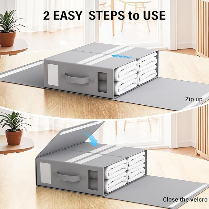 Foldable Bedding Organizer Fabric Storage Bins for Bed Sheets Duvet Covers and Pillowcases Closet Organizer Storage Container Boxes for Blankets Clothes (6 pack(Queen or King) Grey)