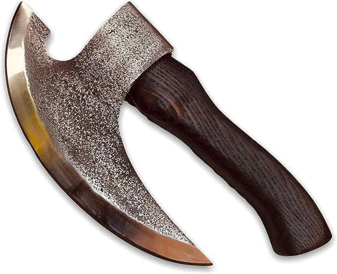 H&ampC/Viking Steel Pizza Axe Authentic Medieval Pizza Cutter Axe Hand forged ax Rocking Pizza Gift Knife with leather sheath overall length 12 inches / 3lbs