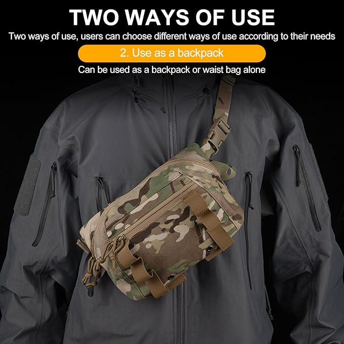 Zhongren Tactical Drop Waist Pouch Adjustable Waist Belt Bag Molle Tool Pouch with Hook and Loop for Tactical Vest Chest Rig (Black)