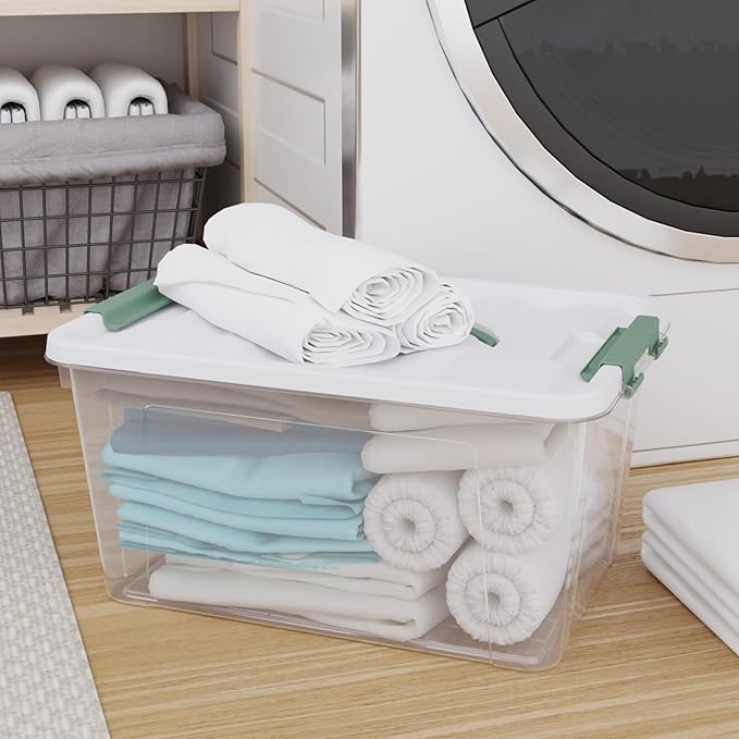 14 Quart Plastic Latching Boxes with Lids Clear Plastic Storage Bin with Lids 4 Packs