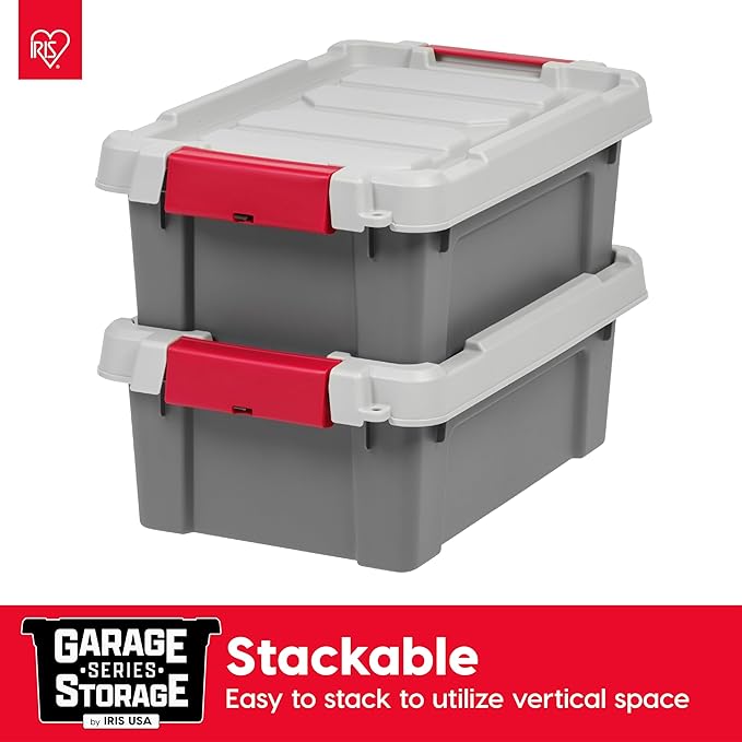 IRIS USA 3 Gallon Lockable Storage Totes with Lids 5 Pack Heavy-Duty Durable Stackable Containers Large Garage Organizing Bins Moving Tubs Rugged Sturdy Equipment Utility Tool Box Gray
