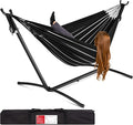 Best Choice Products Double Hammock with Steel Stand Indoor Outdoor Brazilian-Style Cotton Bed w/Carrying Bag 2-Person Capacity - Onyx