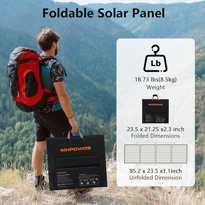 Portable Solar Panel 220W 40V Monocrystalline Foldable Solar Panels Charger Power Backup IP67 Waterproof Durable for Power Station RV Camping Off Grid Fishing