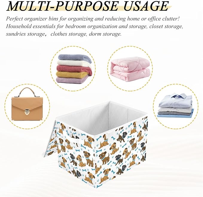 MNSRUU Containers Baskets with Lids Dog Bone Footprint Foldable Storage Bins Organizer with Lid Collapsible Storage Boxes for Home Bedroom Closet Office