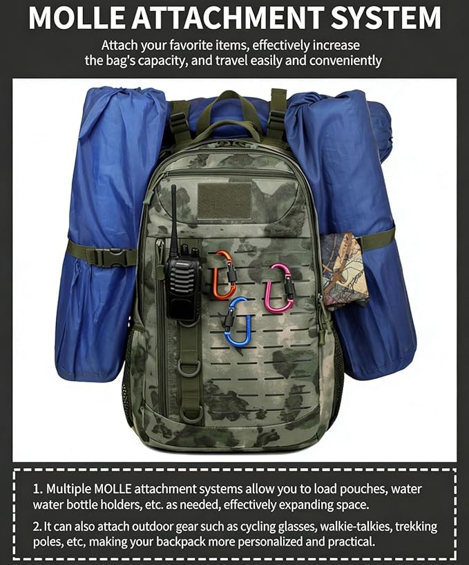 LINGYUE Tactical Backpack Waterproof Hiking Bagpack 30L Large Capacity Outdoor Daypack With MOLLE System For Camping Trekking Travel(D)