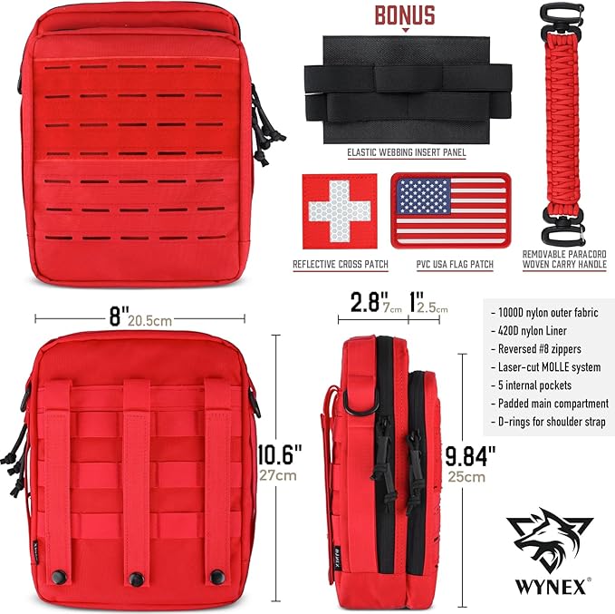 WYNEX Tactical Molle Admin Pouch Utility EDC Pouch Organizer Modular Tool Pouch of Double Layer Design Medical EMT Attachment Bag Large Capacity with Elastic Webbing Insert Panel