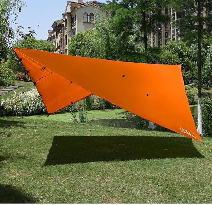 Gold Armour Rainfly Tarp Hammock Premium 14.7ft/12ft/10ft/8ft Rain Fly Cover Waterproof Ultralight Camping Shelter Canopy Survival Equipment Gear Camping Tent Accessories (Orange 10ft x 8ft)