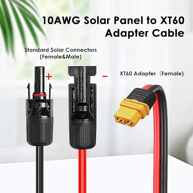 MOOKEERF Solar Connector to XT60 Adapter Cable - 35FT 10AWG for Solar Panel to Portable Power Station