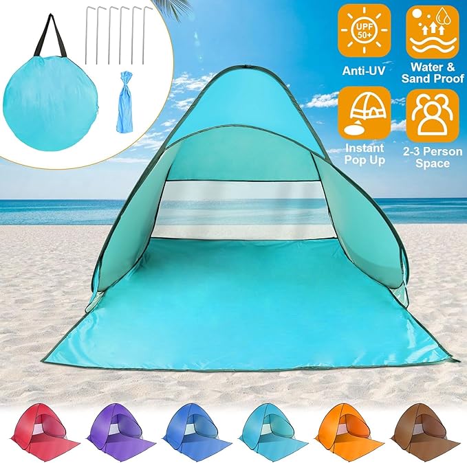 KOCASO Pop Up Beach Tent Sun Shade Shelter - UV Protection &amp Waterproof Sun Shade Shelter with Net Window and Storage Bag - Ideal for Beach Camping Fishing and Outdoor Activities Green