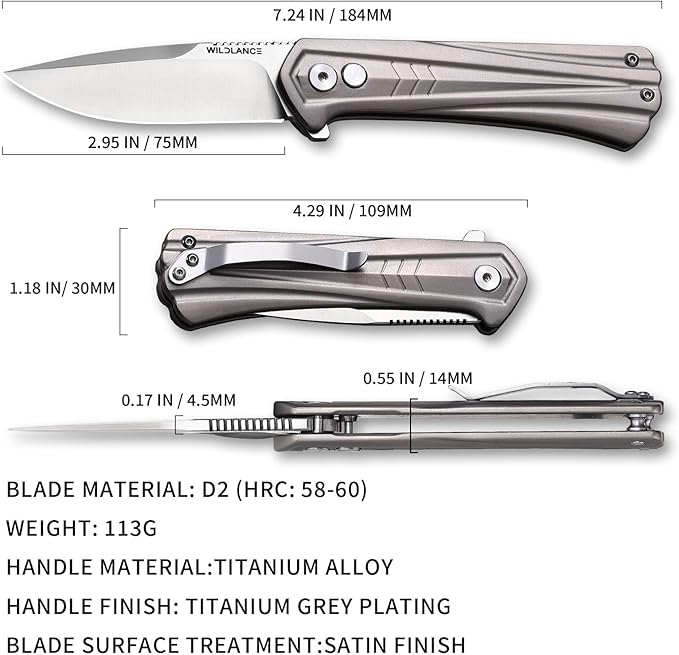 Small EDC Pocket Knife for Men &amp Women - 3 Drop Point D2 Blade Titanium Handle with Button Lock &amp Pocket Clip | Small Slim Cool Folding Knife for Daily Carry Camping Hiking &amp Outdoor Us