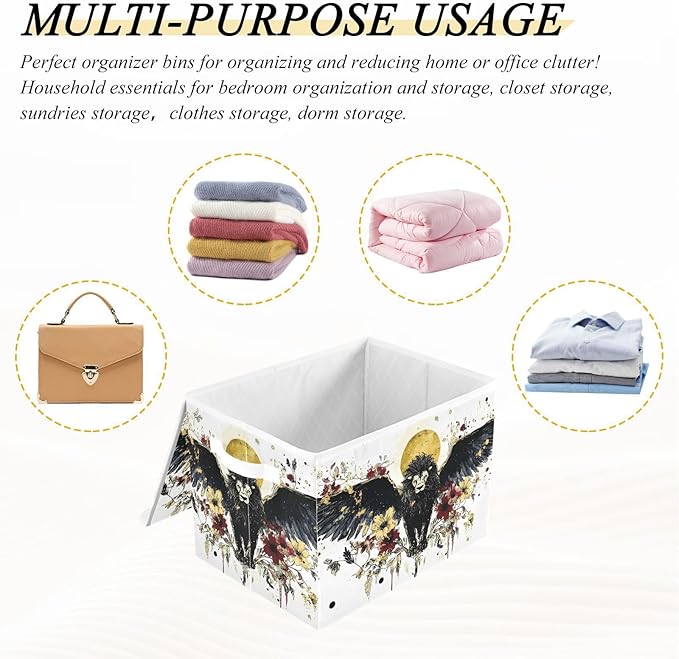 AIXIWAWA Lidded Storage Cube (Lion with Wings) Fabric Foldable Closet Bins with Flip Lid and Handles Organizer Basket Container 16.5 x 12.6 x 11.8 IN