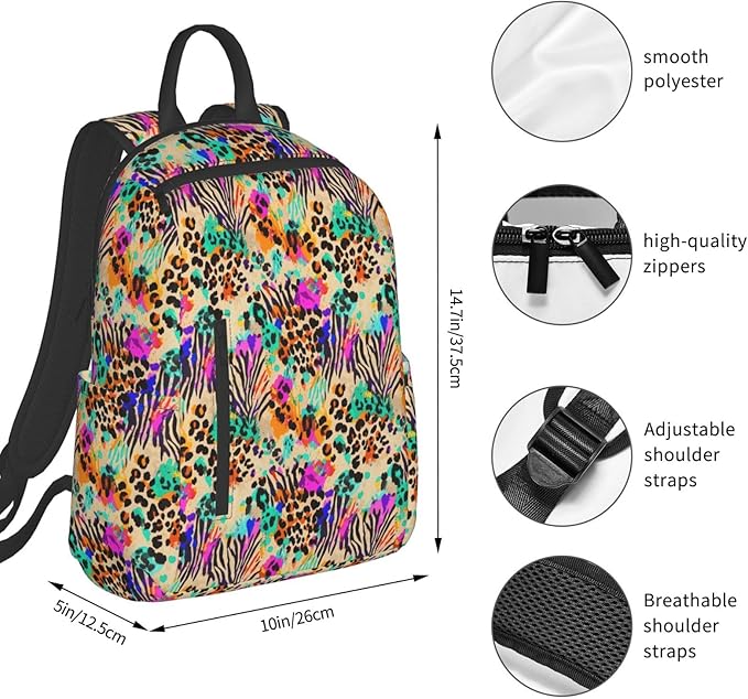 Rainbow Animal zebra tiger Cheetah Leopard Print splatter Lightweight Backpack Leisure Rucksacks Durable Business Daypack for Outdoors Bicycle