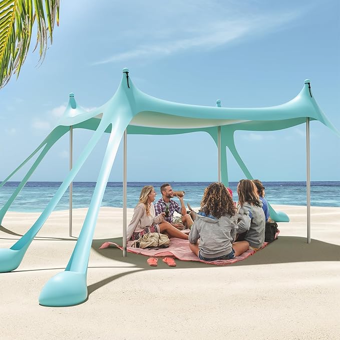 Gardentime Beach Tent Canopy with 8 Sandbags 4 Aluminum Poles Pop Up Portable Camping Sun Shelter Easy Set Up with 2 Sand Shovel Ground Pegs Carrying Bag for Outdoor BeachPicnic Fishing