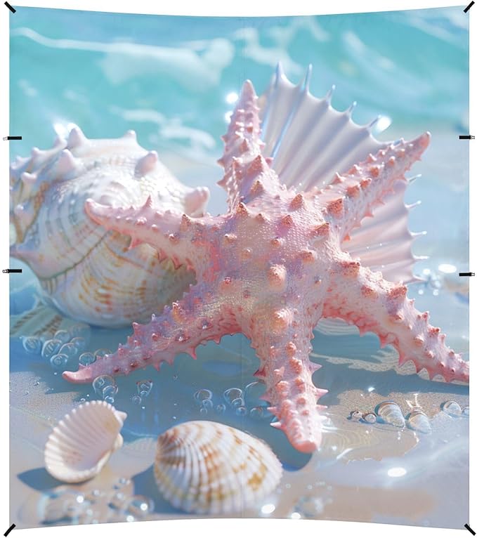 ALAZA Pink Starfish and Seashell Blue Sea Beach Tent Sun Shelter Portable Canopy Sunshade for Outdoor Camping Picnics Backyard Fun 10x9 ft