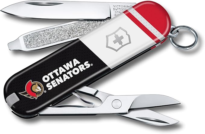 Victorinox Classic SD Swiss Army Knife – Compact 7 Function Swiss Made Pocket Knife with Small Blade Screwdriver and Key Ring – Ottawa Senators